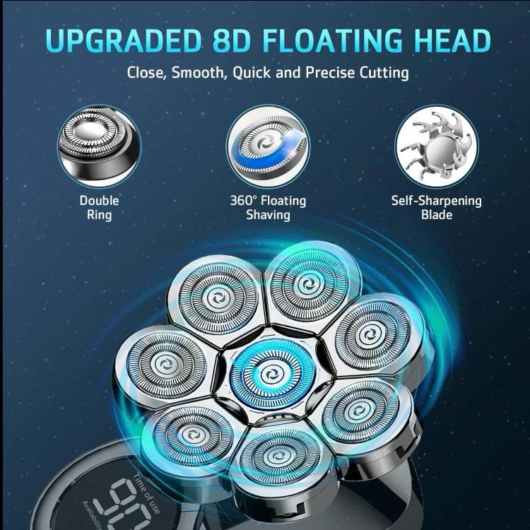 8-Head 6-in-1 Electric Shaver with Washable Multifunctional Heads, Smart Digital Display, and Long-Lasting Battery Performance