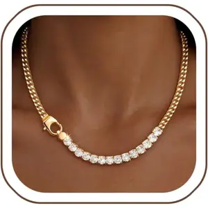 14K Gold Plated Chunky Chain Choker Necklace for Women Cuban Link Tennis Necklace CZ Love Chain Chunky Gold Jewelry Gift
