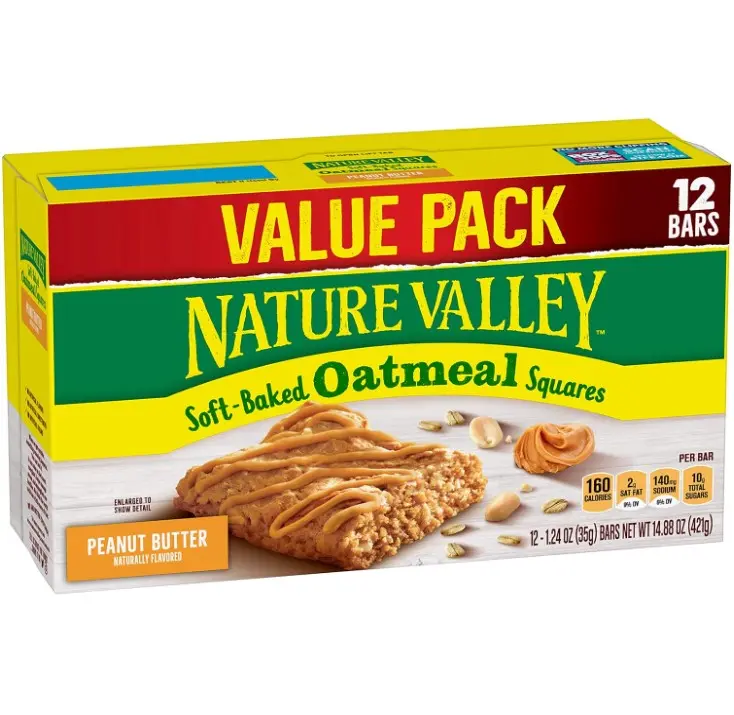 Nature Valley Soft-Baked Oatmeal Squares, Peanut Butter Breakfast Snacks, 12 CT, Kids Snacks, Back to School Snacks,14.88 OZ