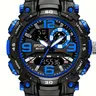 Men's 40-mm Diameter Waterproof Electronic Sport Watch, Multi-Function LED Date Alarm Timer, Dual Display, Casual Preppy Style, Round Face, Resin Case, Waterproof Multifunctional Watch