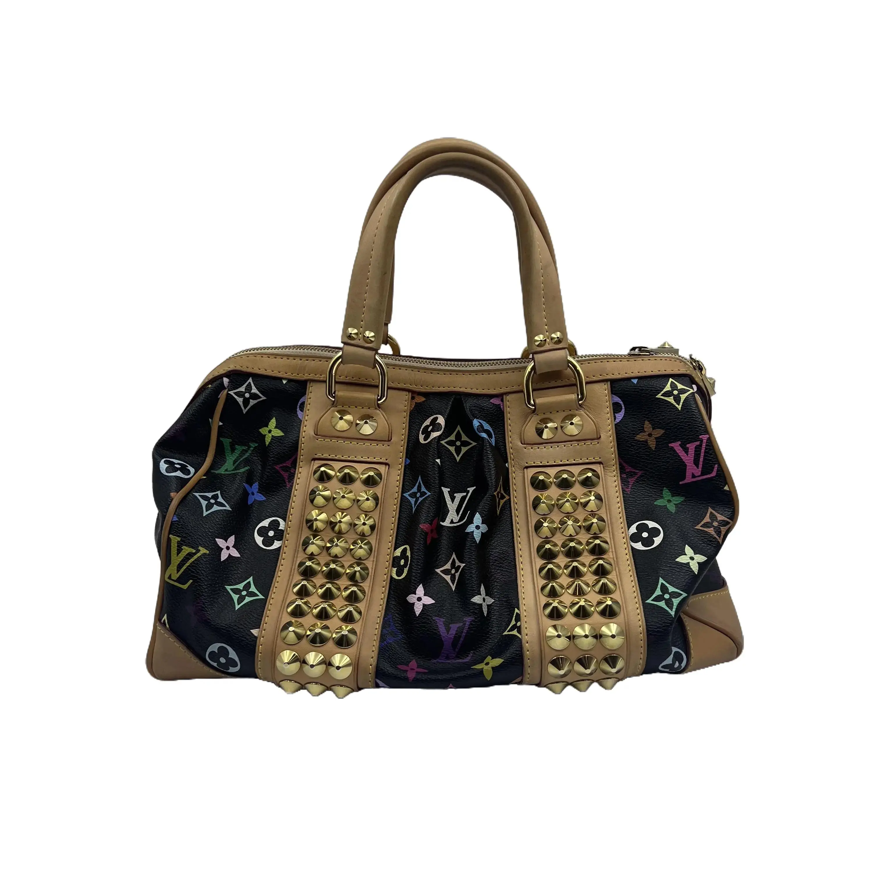 Pre-owned Louis Vuitton H5 Black Tricolor Studded Courtney Takashi Murakami Collaboration Tote Bag/Shoulder Bag hz62817, Tote Bags, Shoulder Bags