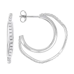 JTV White Cubic Zirconia Rhodium Over Sterling Silver Hoops 19.95ctw