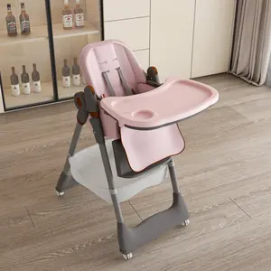 Adjustable Baby High Chair 0-6 Years – Portable Infant Feeding Seat with Safety Belt, Silent Lockable Wheels & Easy-Clean Design for Home, Dining, Living Room, Bedroom (Pink)
