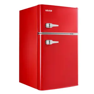 VEVOR Mini Fridge with Freezer, 3.2 Cu.Ft, Two Door Compact Refrigerator with Adjustable Temperature, Glass Shelf, Energy Efficient Dorm Fridge, Low Noise Small Refrigerator, for Bedroom, Office, RedSummervibes