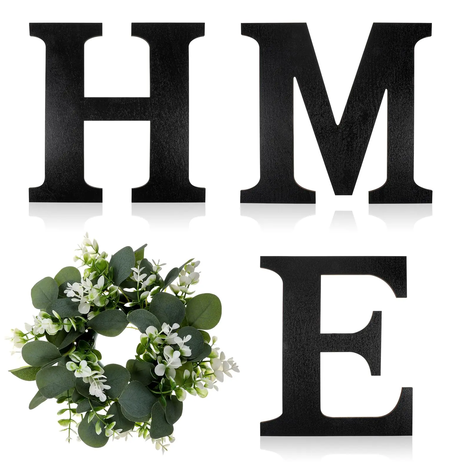 Wood Home Sign, Wooden Home Letters with Wreath, Wall Decor for DIY Seasonal Wreath Art Display, Rustic Farmhouse Art Decor for Living Room, Kitchen, Entryway, Housewarming Gift