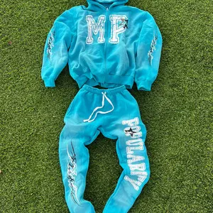 Iced Blue Sweatsuit Cotton Machine Washable Long Sleeve