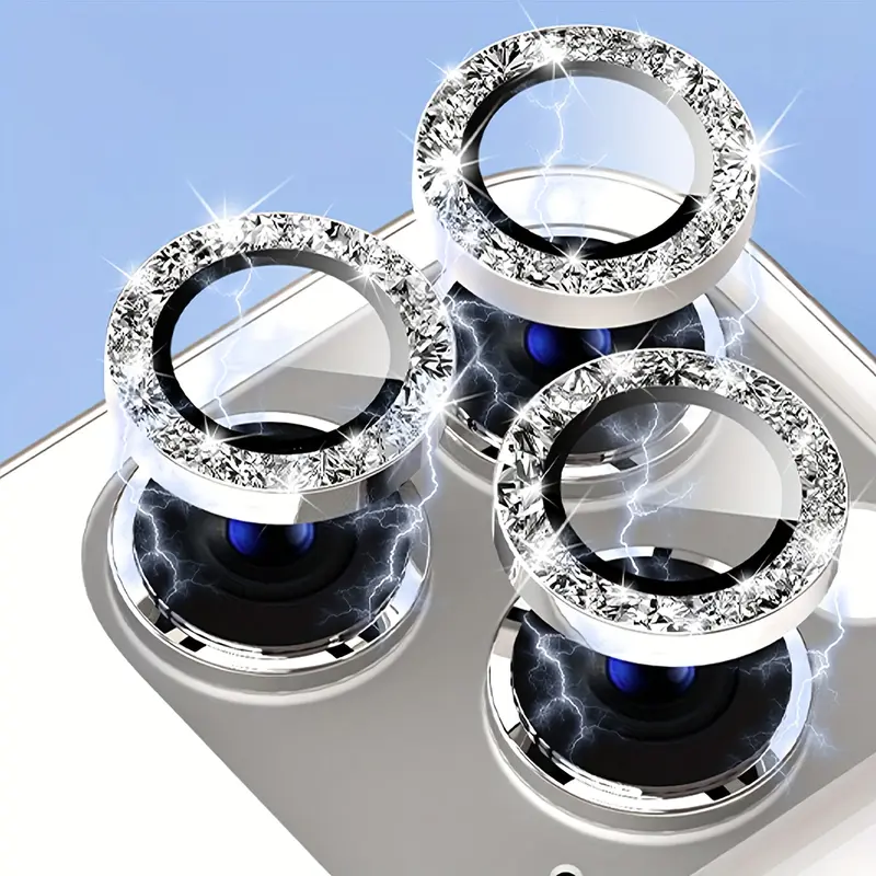 Gitter 2-Piece Sparkle Diamond Tempered Glass Camera Lens Protector - Protective Screen Protector for iPhone 17/16/15/14/13 Series Handheld Cellphone Devices Accessory