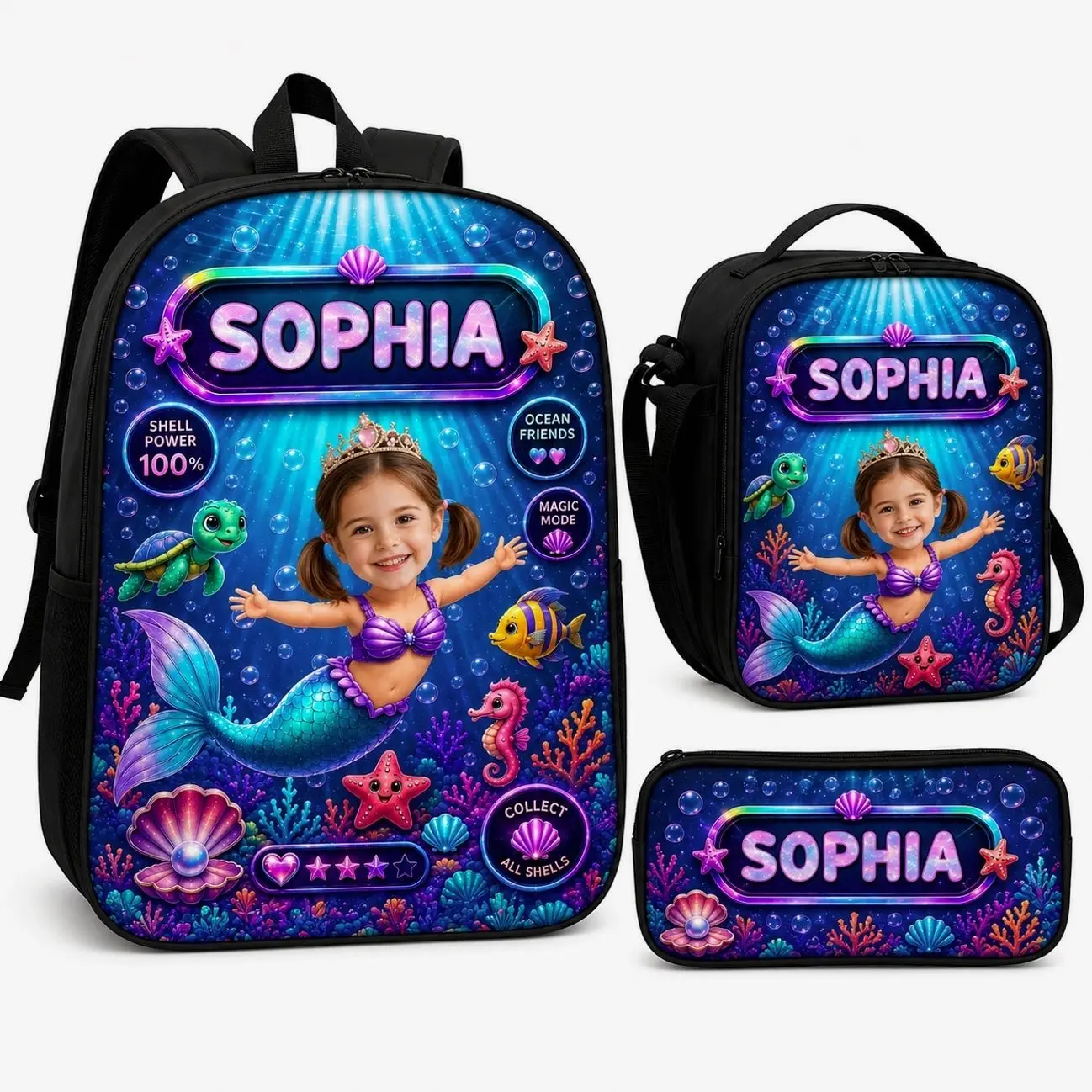 Custom Photo Kids Front Printed Backpack - Personalized Back To School Gifts For Kids - Little Mermaid With Big Dreams