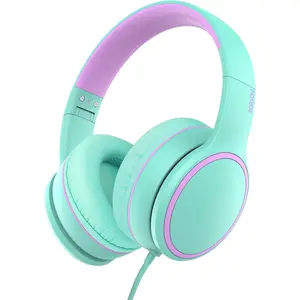 R10 Over-Ear Headphones with Microphone Lightweight Folding Stereo Bass Headset with 1.5M No-Tangle Cord Portable Wired Headphones for Smartphone Tablet Computer Green