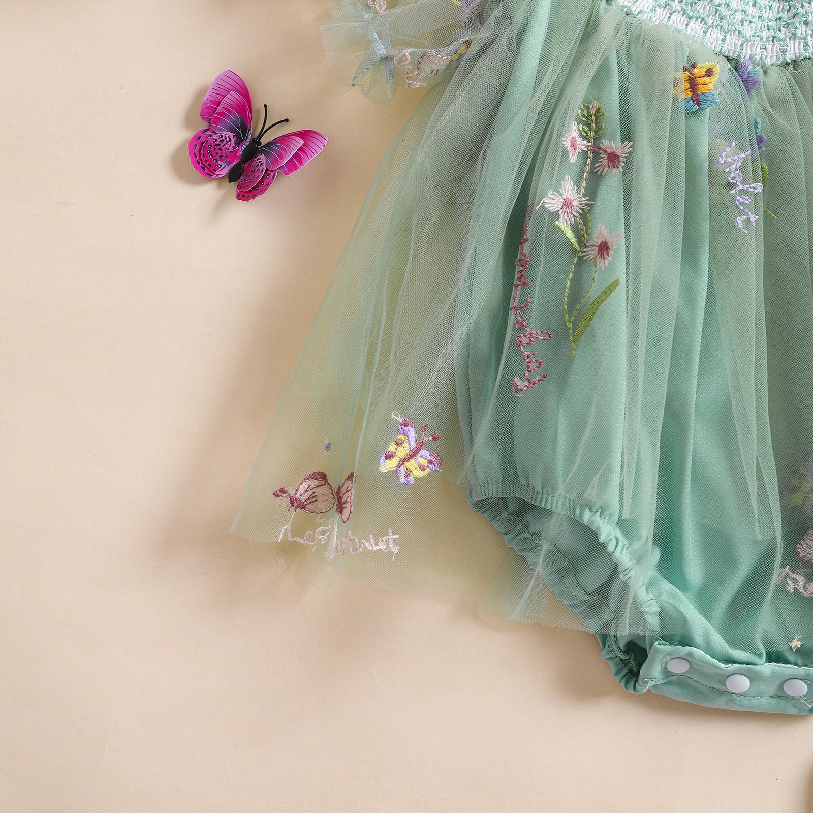 Baby Girls Tulle Tutu Dress Party Holiday Princess Dresses Infant Toddler Embroidery Flower Fairy Romper Dress