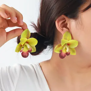 Exaggerated accessory: multi-layered butterfly orchid earrings, unique large floral design for summer vacations