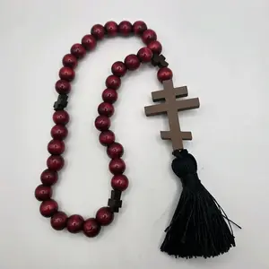 33-Bead Wooden Orthodox Prayer Rope – Komboskini with Cross and Tassel (Homemade and Made-to-order)