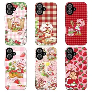 Adorable Strawberry Short.cake Phone Case for iPhone 17, 16, 15, 14, 13, 12, 11 Pro Air Plus ProMax and Samsung S26-S20. High aesthetic, drop resistant, and earthquake resistant phone case.