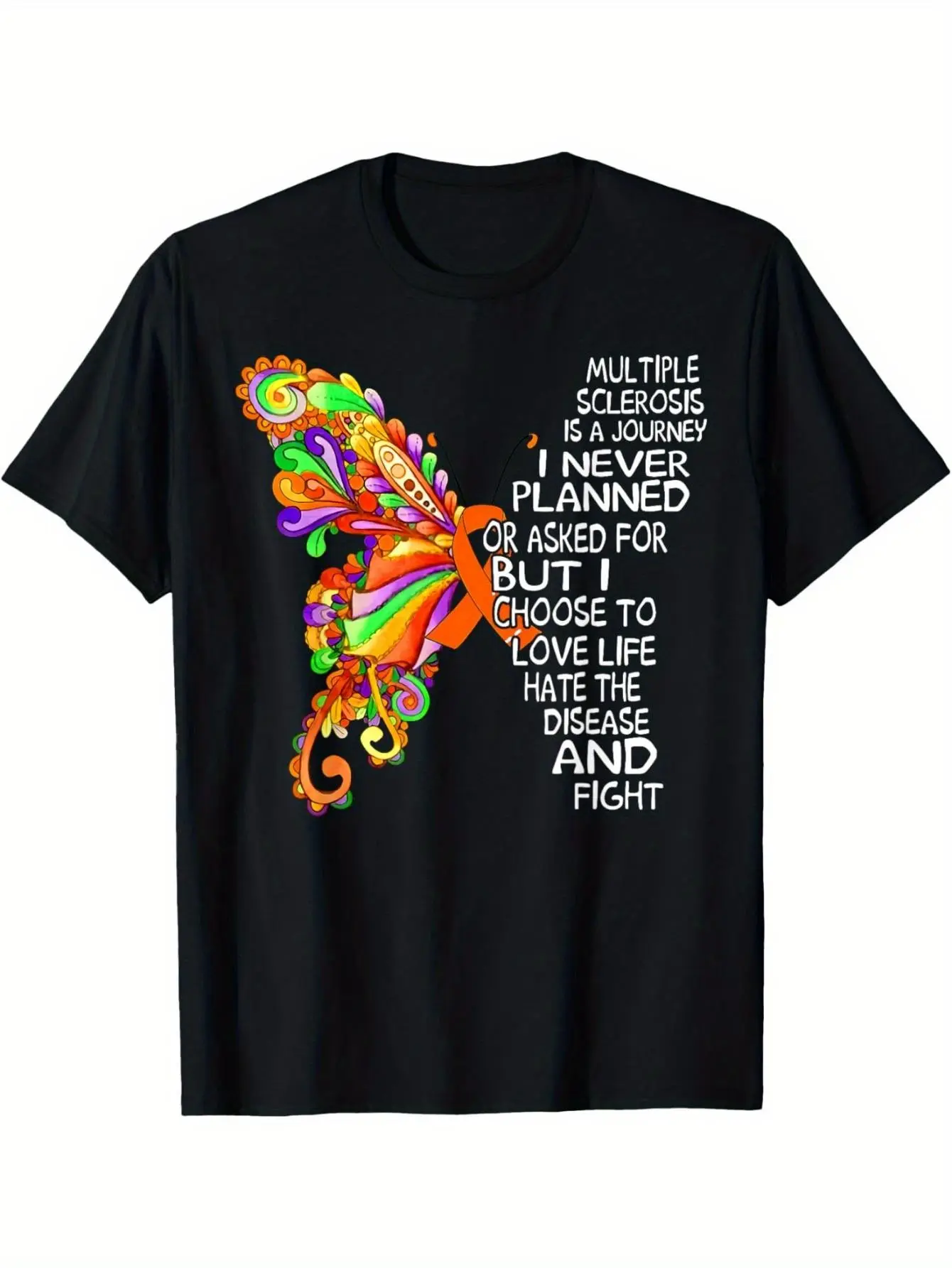Women's Plus-Size Multiple Sclerosis Awareness T-Shirt - MS Supportive Casual Top with Vibrant Butterfly & MS Symbol Graphic, Breathable Short Sleeve Round Neck Tee, Machine Washable for MS Patients & Caregivers