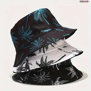 Unisex Coconut Print Bucket Hat - Bucket Shape, Breathable Cloth, Lightweight Men’s Hats for Beach Travel, Tropical Boho Durable Casual Fisherman Cap, Summer Outdoor Wear,summervibes