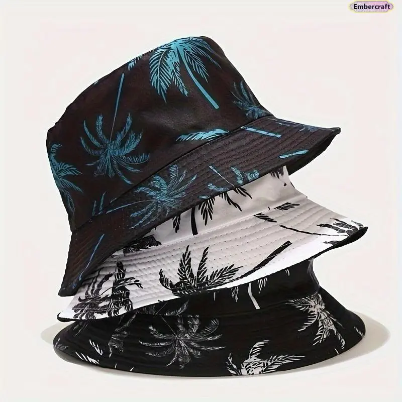 Boho Coconut Print Bucket Hat, Unisex Lightweight and Breathable Cloth Casual Sun Hat for Summer Travel, Hats