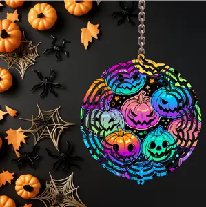 UV-Coated Aluminum 8-in Bright Halloween Pumpkin Kinetic Wind Spinner, Weatherproof Home & Garden Decor, Home Improvement Garden Supplies with Installation Instructions