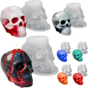7 count Skull Molds for , Set of Large + Medium + Small + Mini  Skull  Mold for Candle Wax Soap Clay Epoxy  Casting, Halloween  Decoration