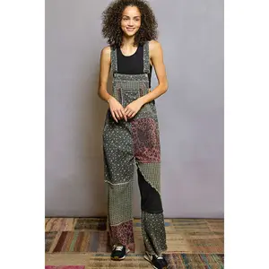 Animal Print Patchwork Overalls