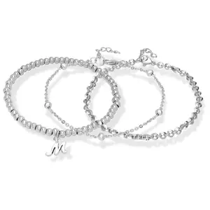Steel by Design Set of 3 Beaded Initial Charm Bangles