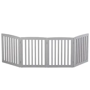 Indoor Wood Pet Folding Gate Fence - 4-Panel Gray Freestanding Lightweight Folding Frame, Solid MDF, for Indoor Entryway Use