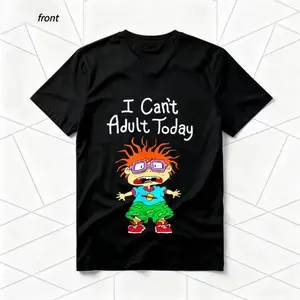 "I Can't Adult Today" Rugrats Cartoon American Retro Black Short-Sleeved Unisex T-Shirt, Nostalgic 90s Character Graphic, Casual Streetwear for Cartoon & Meme Enthusiasts, Unique Quirky Pop Culture Fashion Statement Piece Game funny crewneck menswear