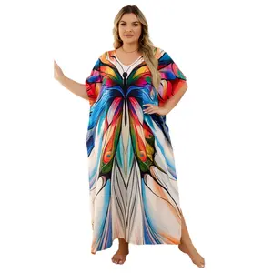 Plus Size Mumu Dresses for Women - Boho Batwing Sleeve Caftan with Side Slits, Long Moo Moo Nightgown & Beach Cover Up Summer Casual Womenswear