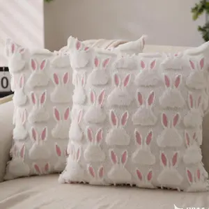 Pillowcase 18x18 inch Two-piece set, pink ears and white rabbit pattern, soft plush faux fur jacquard pillow. Suitable for bedrooms, sofas, holiday and home décor, Easter, Mother's Day, holiday supplies, and gifts.
