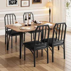 【GARVEE】5 Piece Rustic Brown Dining Table Set for 4 with Chamfer Design and Cushion Seats - Ideal for Small Kitchens, Apartments, and Dining Rooms