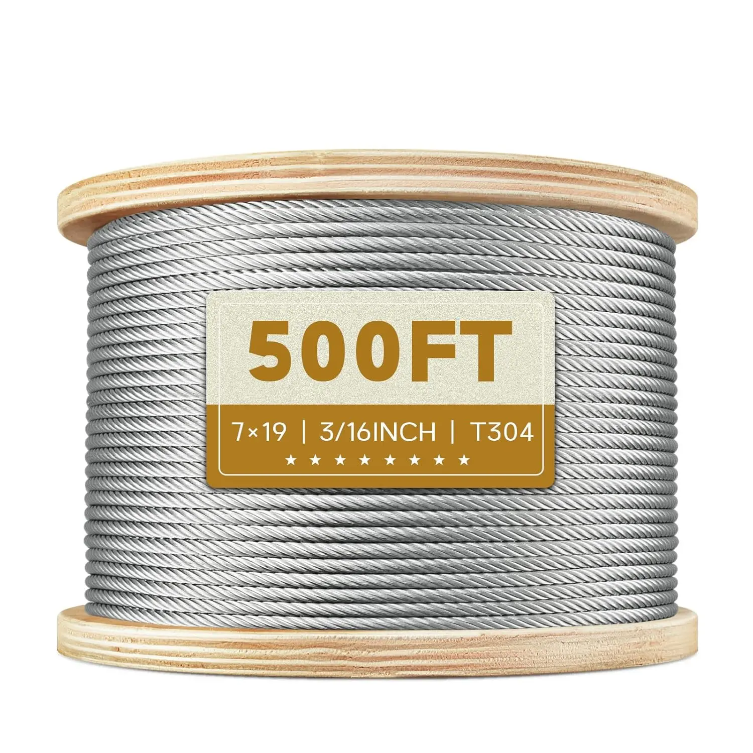 304 Stainless Steel 7x19 Wire Rope, 3/16 in Anti-Corrosive Cable with 500 ft Length, 3700 lbs & 1230 lbs Breaking Strength, High Flexibility, Convenient Storage Reel for Deck Railings, Garden Fencing, 1230 Pounds, 3/16 Inch