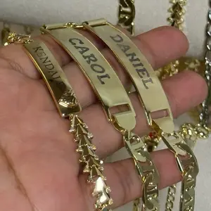Personalized Gold Plated Bracelets for Adults Custom Engraved Name Jewelry Gift