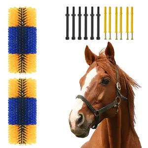 YJ-Garvee 2Pcs  Livestock Grooming Brush & Massage Scratcher - Relieves Itching, Emotionally Soothes Horses, Cattle, Sheep, Pigs - Durable Animal Back Scratcher for Barn, Farm, Ranch (Blue & Yellow)
