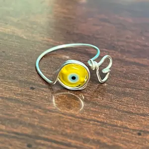 Handmade Wire Ring Yellow Evil Eye with Heart