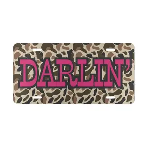 Darlin' Oldschool Camo License Plate, Car Accessories, Vanity Gift - Lightweight Aluminum, Pre-Drilled holes, Easy Installation