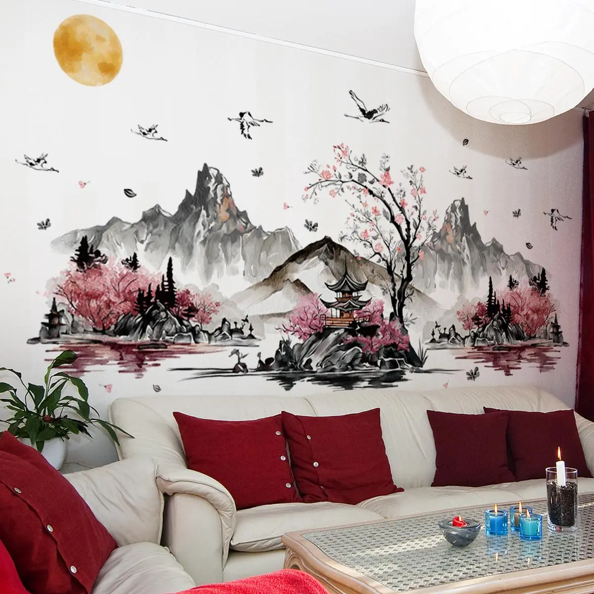 Landscape Pattern Wall Sticker, Floral Pattern Sticker, Self Adhesive Wall Decal, Decorative Sticker, Art Stickers for Home Living Room Bedroom, Ornaments