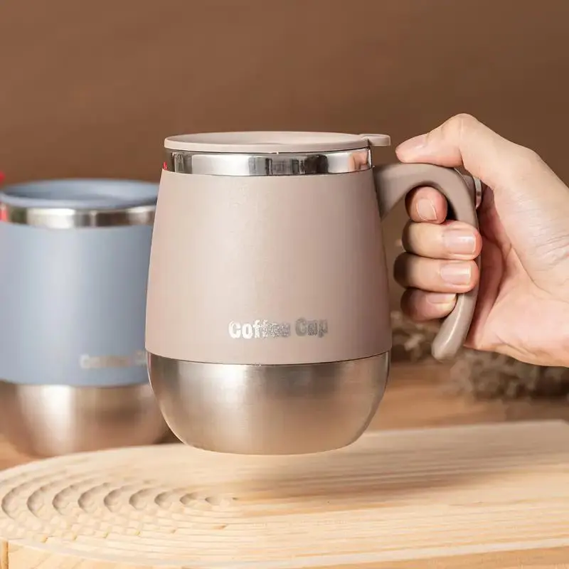 16.91oz Vacuum Flask, 1 Count Stainless Steel Insulated Coffee Cup with Handle & Lid, Double Layer Vacuum Insulated Cup for Hot & Cold Drinks Drinkware Sturdy Insulation Mug Tumbler Bottles Bottled Portable Light Blue Durable Material