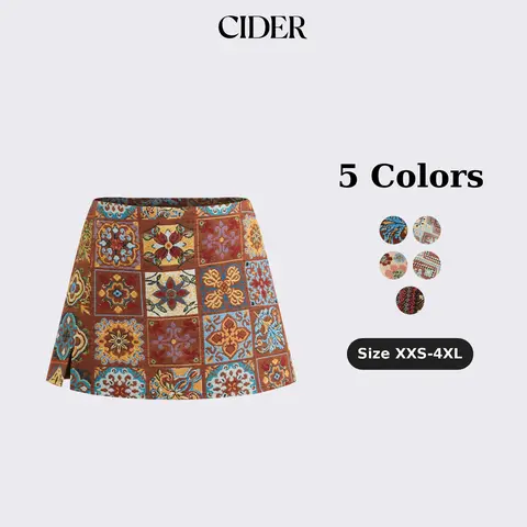 Cider Women's Polyester-Cotton Floral Jacquard Low-Rise A-Line Mini Skort - Casual Pantskirt with High Side Split Hem, Abstract Split Detail, Fitted Bottoms