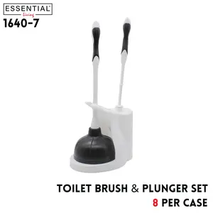 Toilet Brush and Plunger Set with Holder Compact Bathroom Cleaning Tools Sturdy Toilet Bowl Scrubber Powerful Plunger for Clog Removal Essential Home Maintenance Kit