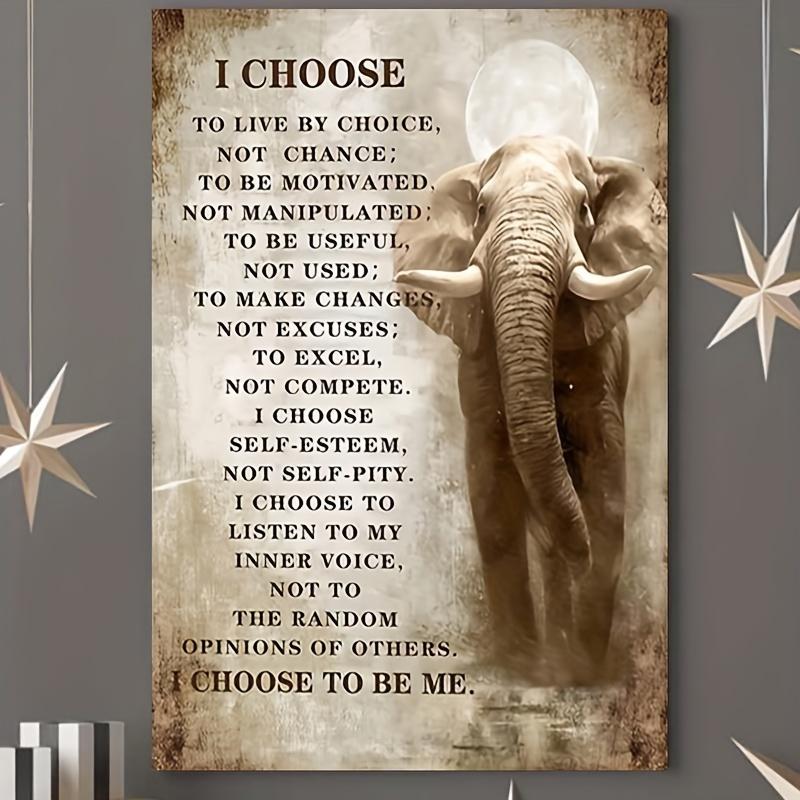 Elephant Canvas Wall Art Inspirational Quote Rustic Framed Home Office Decor