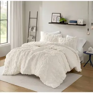 Intelligent Design Full/Queen Zara Animal Chenille Microfiber Soft Modern Duvet Cover Set Off-White: Contemporary Bedding, Hypoallergenic
