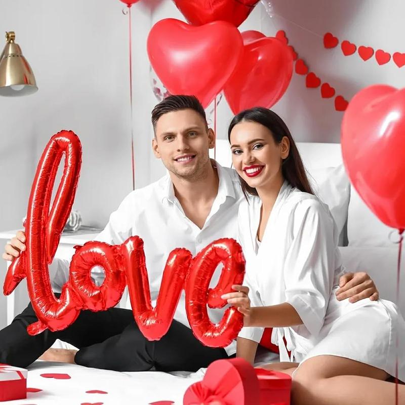 Valentine’s Day Balloons Set with Silk Rose Petals – I Love You Heart Balloons, Romantic Party Decor & Valentine Decorations Supplies