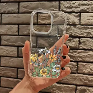 Flowers and Bee Art Aesthetic Clear Phone Case for iPhone 17 Pro Max /16/15/14/13/12/11 Case Cute Transparent Phone Cover Cute Birthday Christmas Gifts for Women Mom Mothers Day Gifts