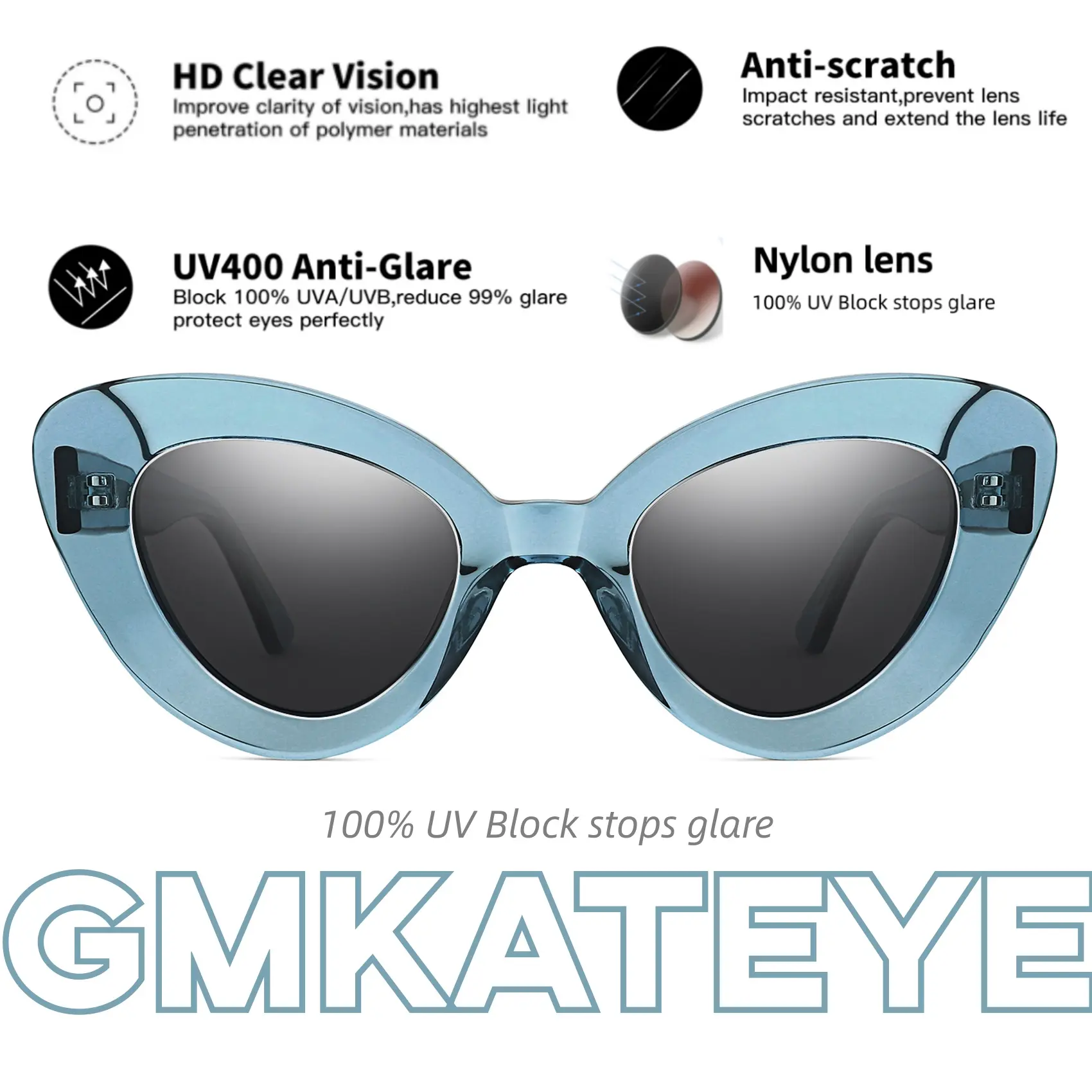 GMKATEYE Retro Cat-Eye Y2K Style Sunglasses Nylon Lenses 