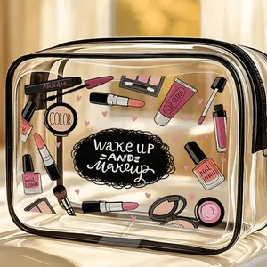 Spacious PVC Travel Storage Bag with Zipper Closure, Lightweight Fade-Resistant Makeup and Toiletry Bag, Tsa Certified Portable Makeup Case, Easy to Clean, Modern Aesthetic Design, Cosmetic Bag, Cosmetics Organizer, Makeup Containers