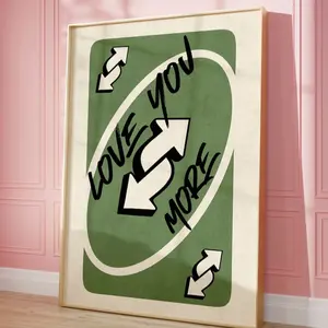 Love You More Poster - Vintage Playing Card Wall Art in Green, Unframed Girly Decor for Valentine's Day, Bedroom, Gift