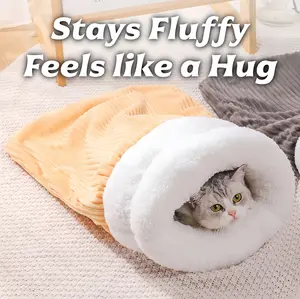 Warm Cat & Dog Sleeping Bag, Soft Plush Pet Cave Bed for Indoor Cats, Small Dogs & Kittens – Cozy Winter Tunnel Hideaway, Calming Burrow Nest with Thick Padding, Washable & Self-Warming Design