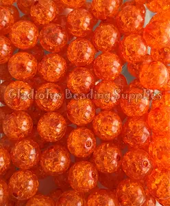 16mm Orange Clear Crackled Beads, Clear Beads, Resin, Loose, Chunky, Round, Gumball, Crafting Supplies