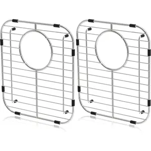 Sink Protectors for Kitchen Sink, Universal Double Bowl Sink Bottom Grid 13.2"x11.6"x1.25", 304  Stainless Steel Kitchen Sink Protector Grid Sink Grate Rack Rear Drain 2 Packs