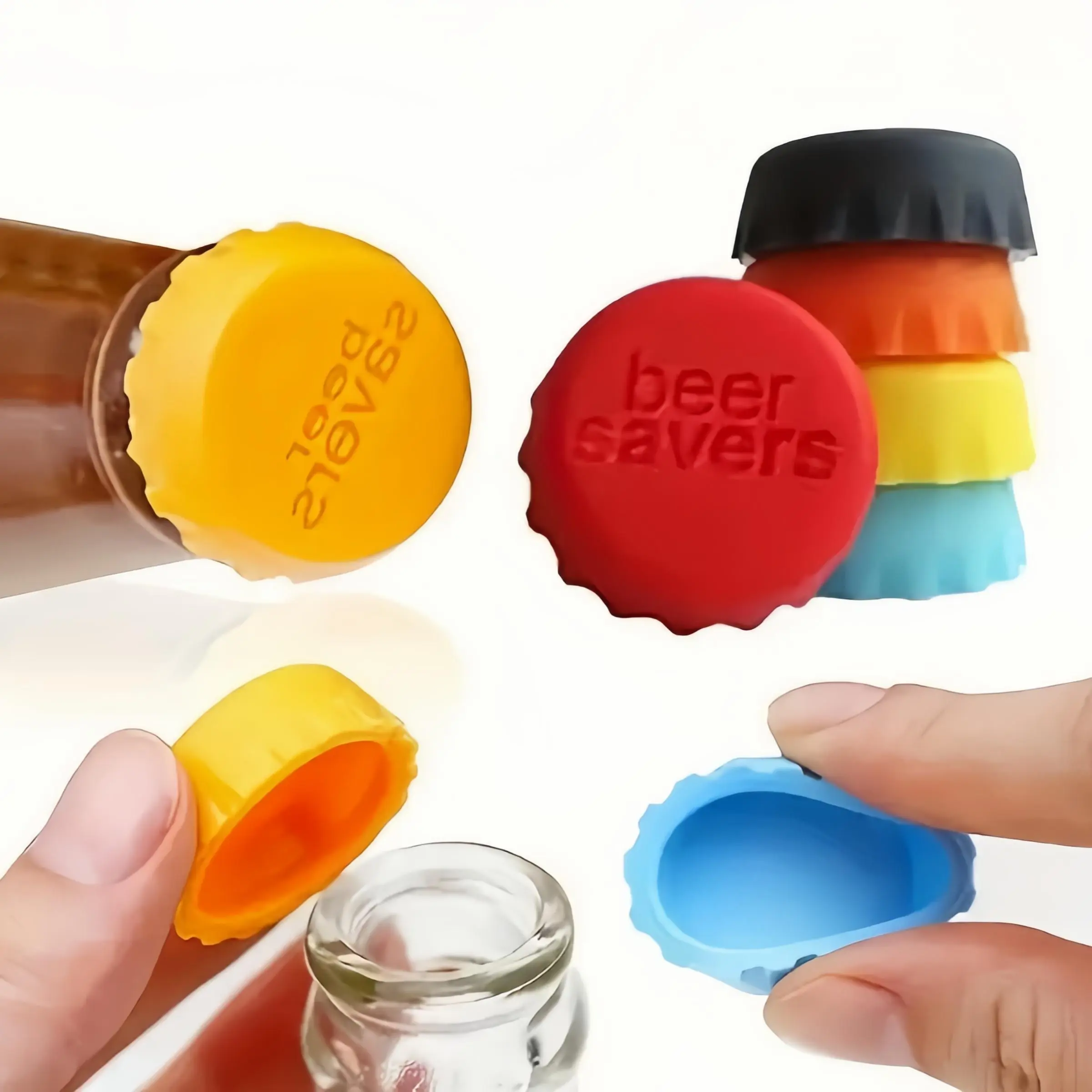 Reusable Silicone Bottle Cap, Leakproof Silicone Lid, 6 Counts/set 6 Color Multifunctional Leak Proof Bottle Cap, Practical Sealing Cap, Silicone Replacement Caps for Home Kitchen