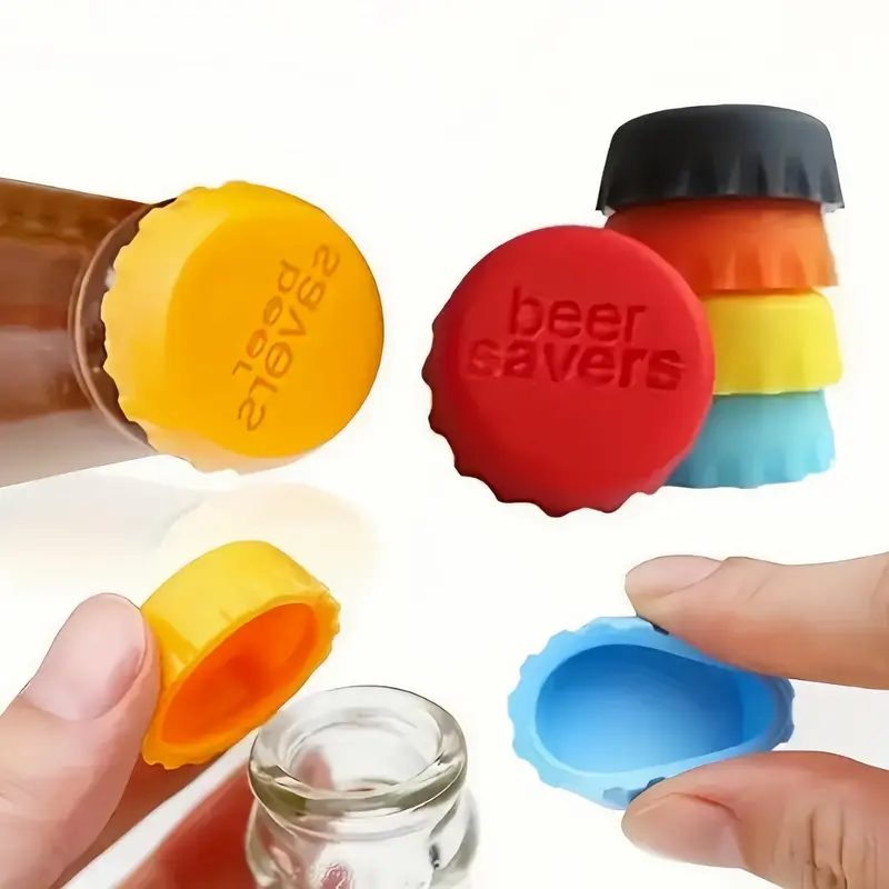 Reusable Silicone Bottle Cap, Leakproof Silicone Lid, 6 Counts/set 6 Color Multifunctional Leak Proof Bottle Cap, Practical Sealing Cap, Silicone Replacement Caps for Home Kitchen